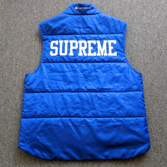 🔥 CHAMPION x SUPREME Puffy Blue Vest MEDIUM - Picture 2 of 8